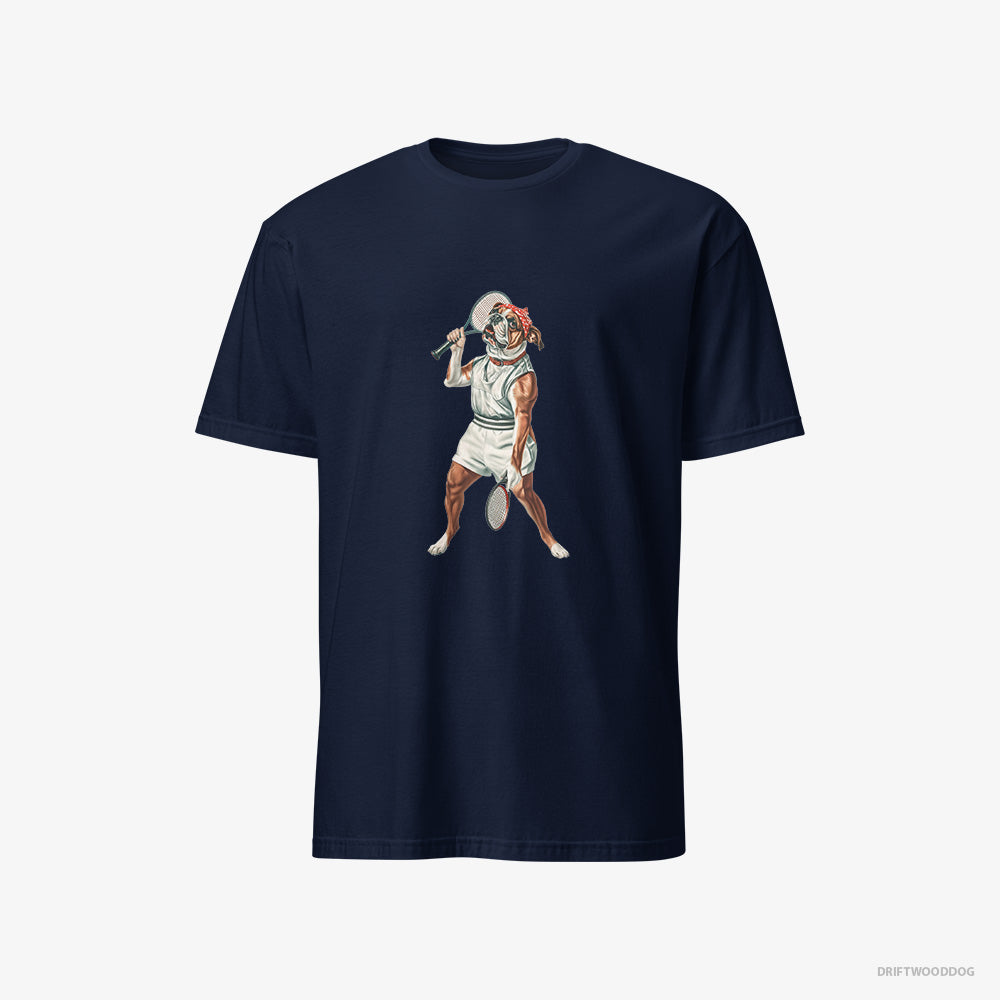 Bulldog T-Shirt – Men Navy T-Shirt Classic – Playing Tennis (on White Background)