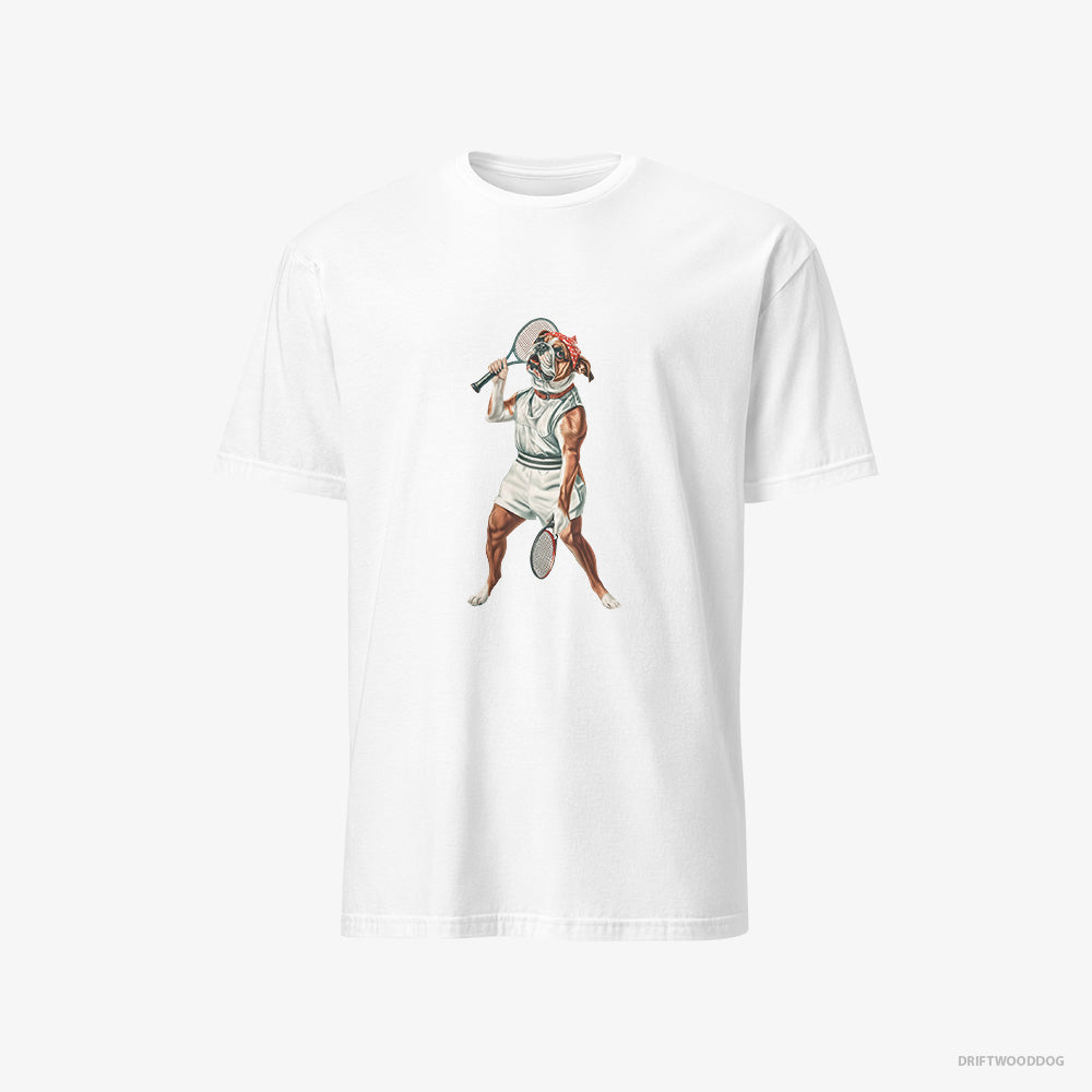 Bulldog T-Shirt – Men White T-Shirt Classic – Playing Tennis (on White Background)