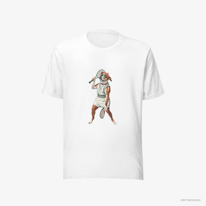 Bulldog T-Shirt – Men White T-Shirt Eco-Friendly – Playing Tennis (on White Background)