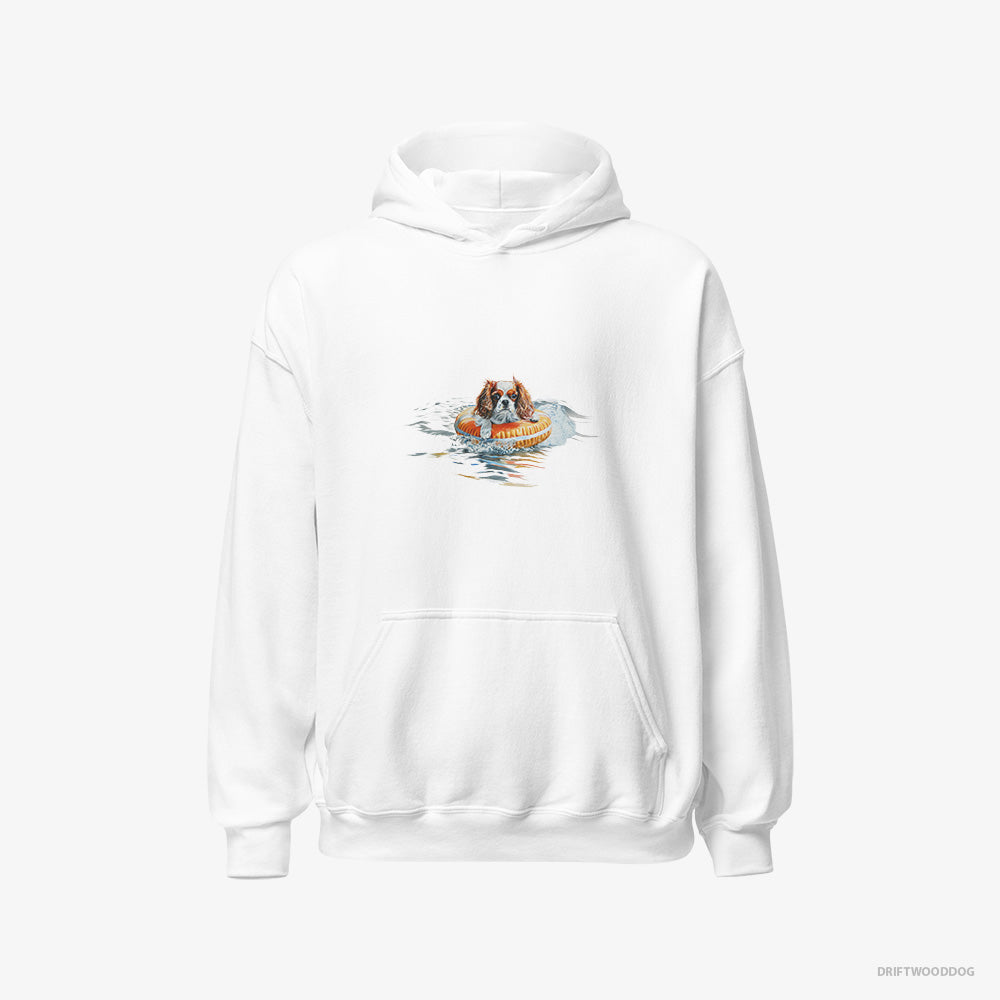 Cavalier King Charles Spaniel Hoodie – Women White Hoodie Classic – Floating at Sea (on White Background)