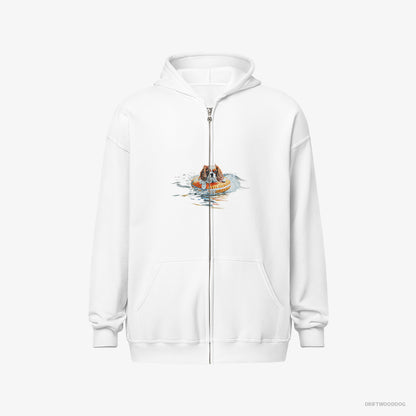 Cavalier King Charles Spaniel Hoodie – Women White Hoodie Full-Zip – Floating at Sea (on White Background)