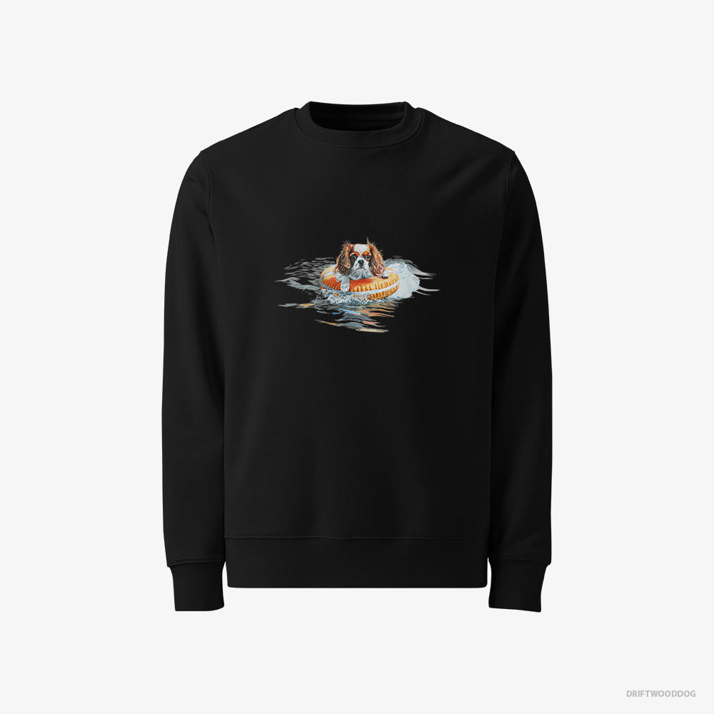 Cavalier King Charles Spaniel Sweatshirt – Men Black Sweatshirt Classic – Floating at Sea (on White Background)