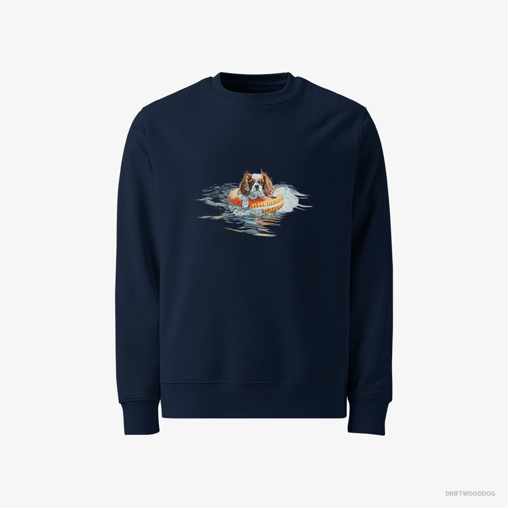 Cavalier King Charles Spaniel Sweatshirt – Men Navy Sweatshirt Classic – Floating at Sea (on White Background)