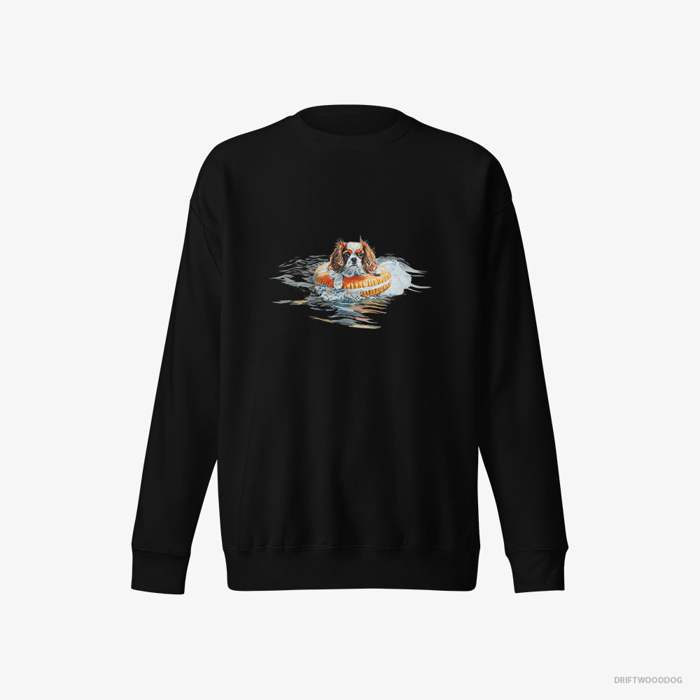 Cavalier King Charles Spaniel Sweatshirt – Women Black Sweatshirt Eco-Friendly – Floating at Sea (on White Background)