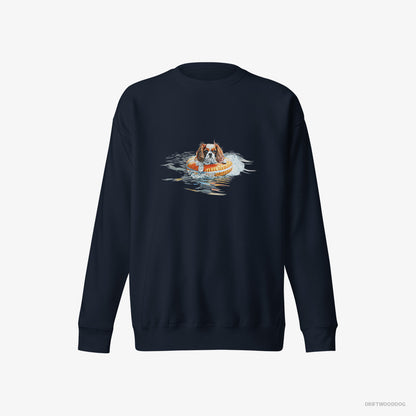 Cavalier King Charles Spaniel Sweatshirt – Men Navy Sweatshirt Eco-Friendly – Floating at Sea (on White Background)