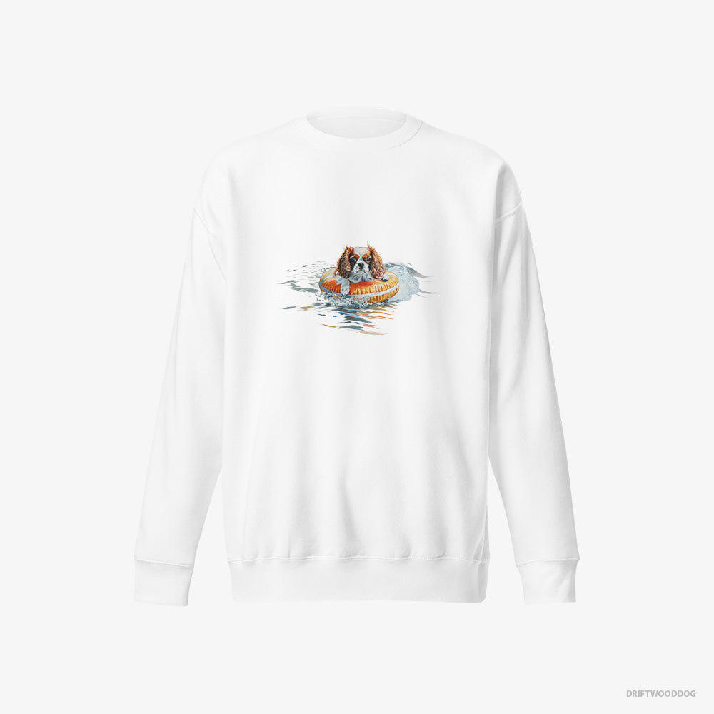 Cavalier King Charles Spaniel Sweatshirt – Men White Sweatshirt Eco-Friendly – Floating at Sea (on White Background)