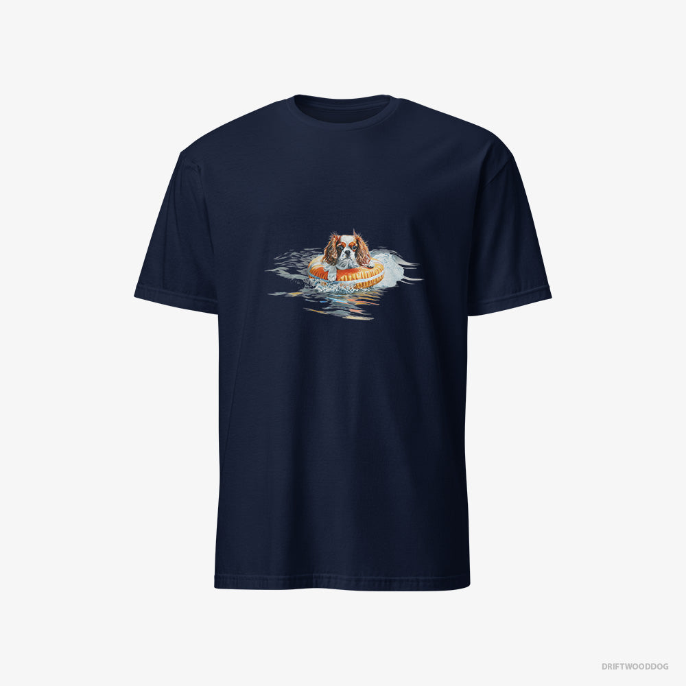 Cavalier King Charles Spaniel T-Shirt – Men Navy T-Shirt Classic – Floating at Sea (on White Background)