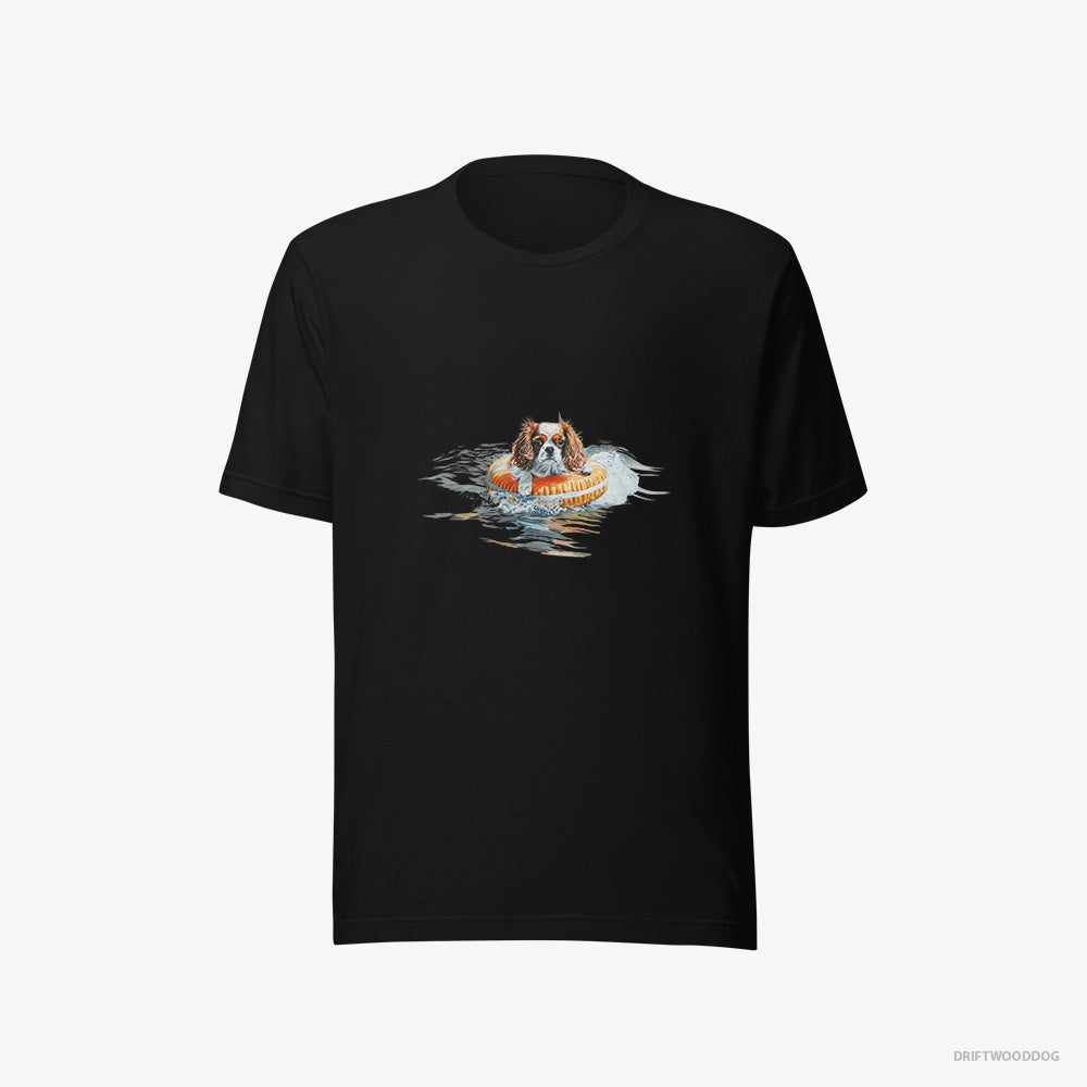 Cavalier King Charles Spaniel T-Shirt – Men Black T-Shirt Eco-Friendly – Floating at Sea (on White Background)