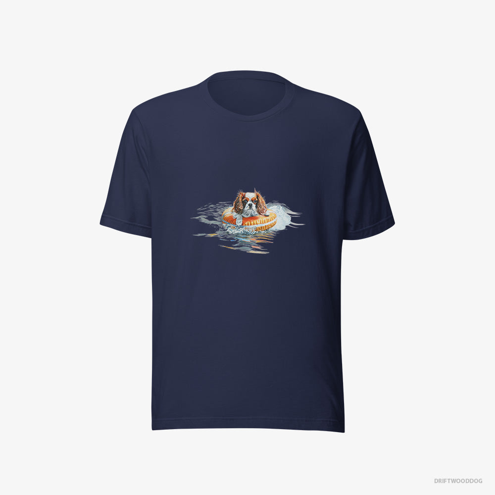 Cavalier King Charles Spaniel T-Shirt – Women Navy T-Shirt Eco-Friendly – Floating at Sea (on White Background)