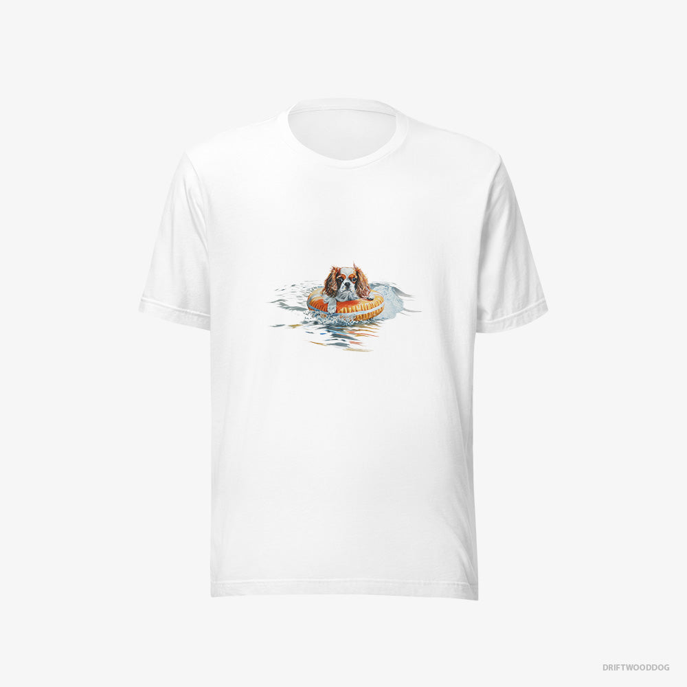 Cavalier King Charles Spaniel T-Shirt – Men White T-Shirt Eco-Friendly – Floating at Sea (on White Background)