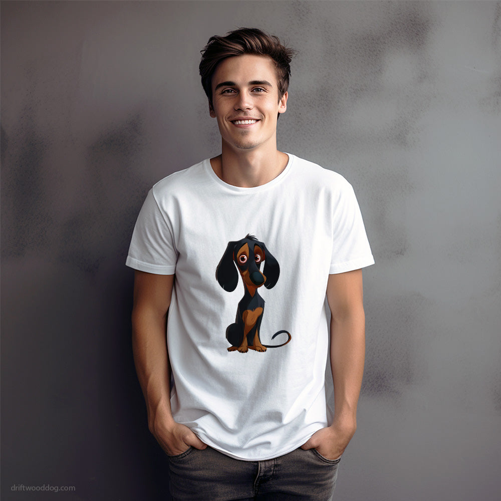 Black Dachshund Wondering T-Shirt – Dog Graphic Tee for Men