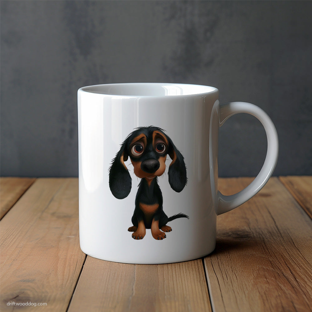 Black Dachshund Being Sad Mug – Unique Dog Cups | Dog-Themed Mugs