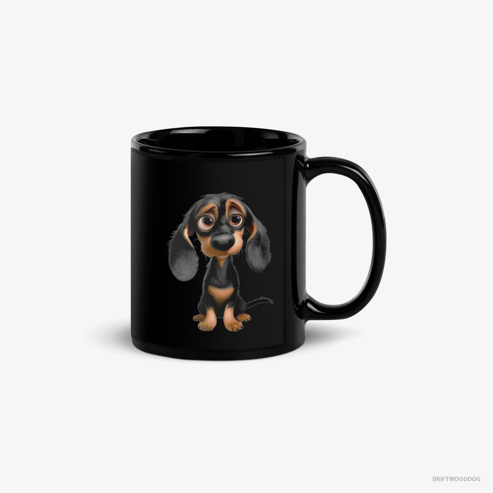 Dachshund Mug – Unisex Black Mug Classic – Being Sad (on White Background)