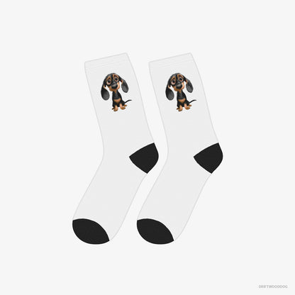 Dachshund Socks – Unisex White Socks Classic – Being Sad (on White Background)