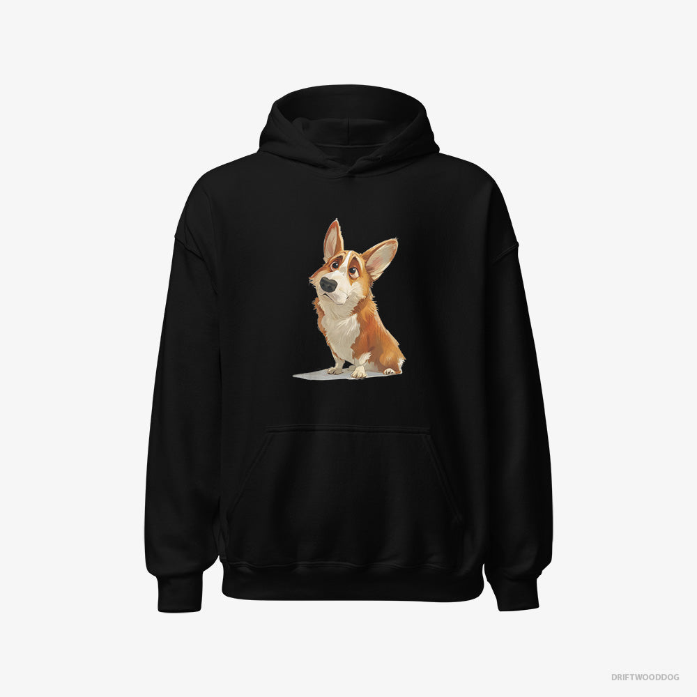 Corgi Hoodie – Men Black Hoodie Classic – With a Big Head (on White Background)