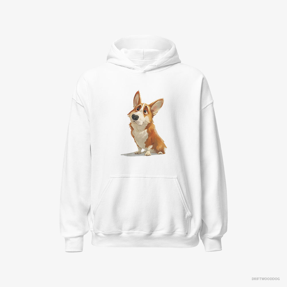 Corgi Hoodie – Women White Hoodie Classic – With a Big Head (on White Background)