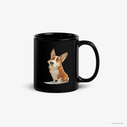 Corgi Mug – Unisex Black Mug Classic – With a Big Head (on White Background)