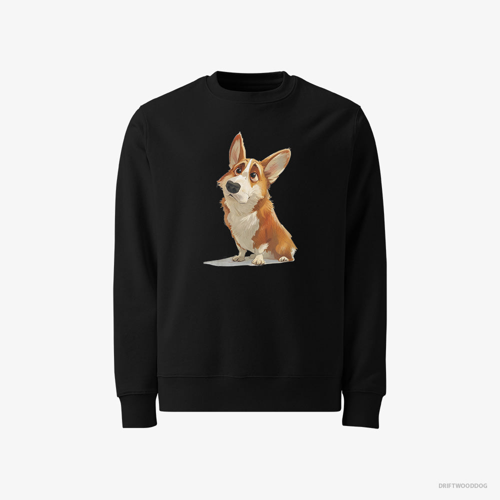 Corgi Sweatshirt – Men Black Sweatshirt Classic – With a Big Head (on White Background)