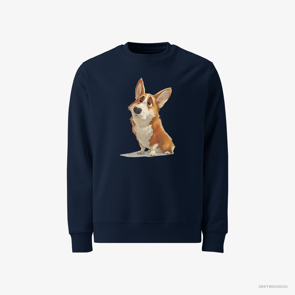 Corgi Sweatshirt – Men Navy Sweatshirt Classic – With a Big Head (on White Background)