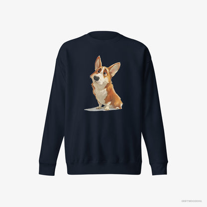 Corgi With a Big Head Navy Sweatshirt