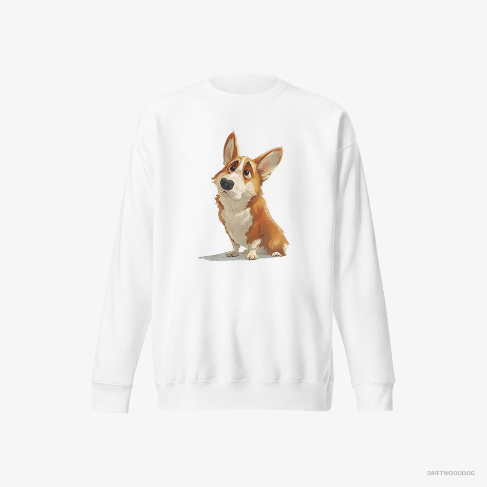 Corgi Sweatshirt – Women White Sweatshirt Eco-Friendly – With a Big Head (on White Background)