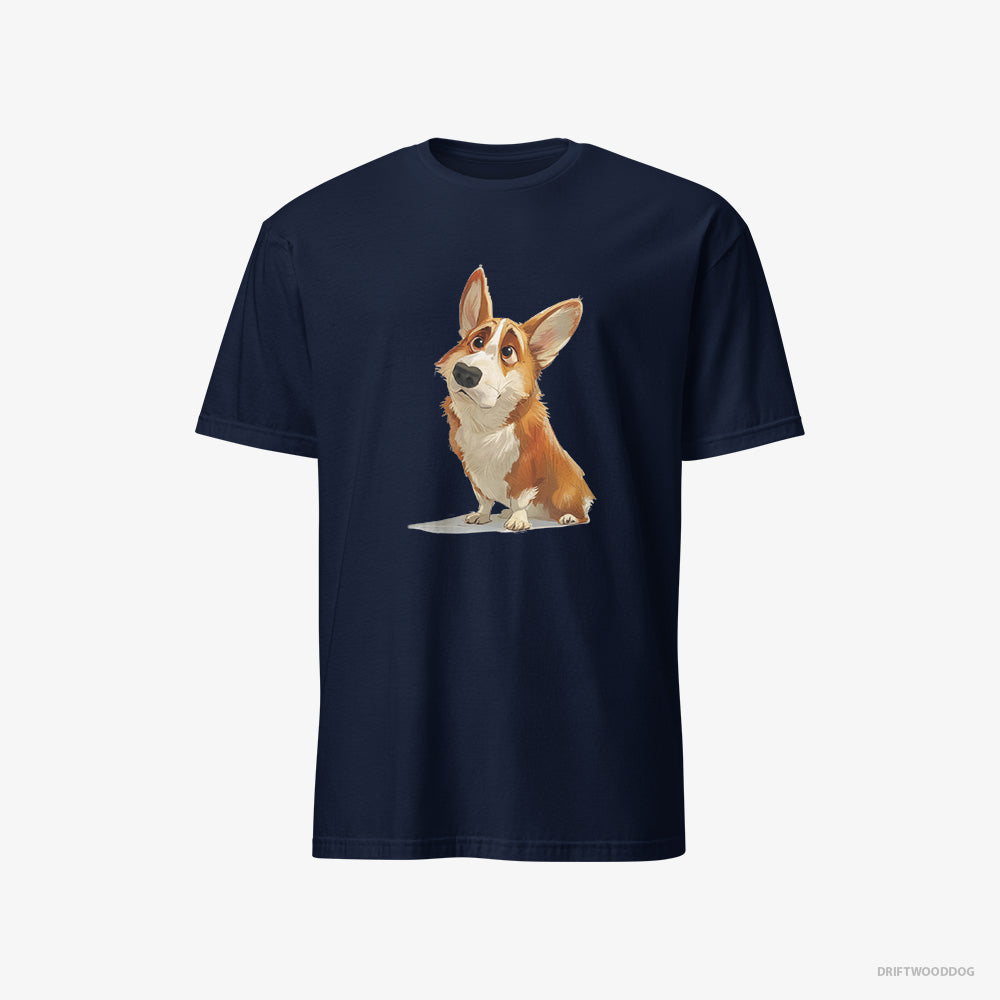 Corgi T-Shirt – Men Navy T-Shirt Classic – With a Big Head (on White Background)