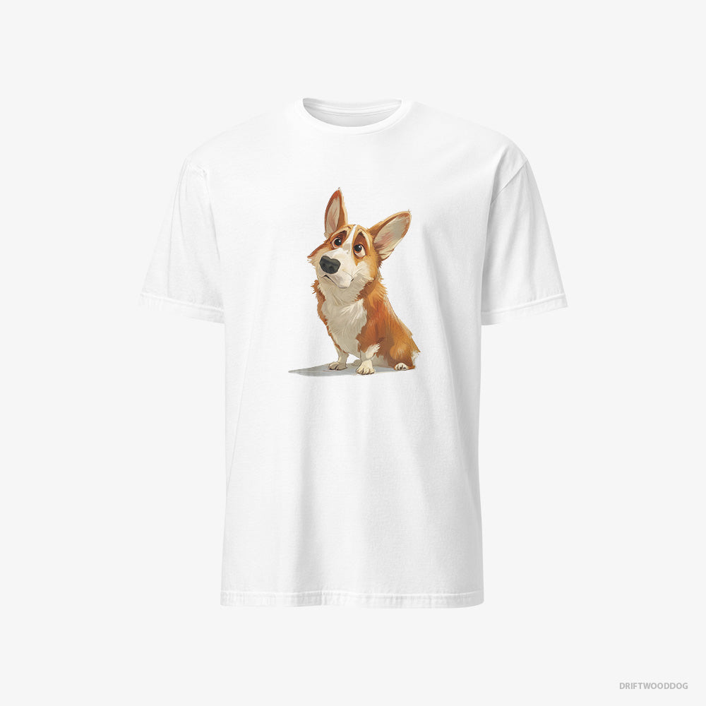 Corgi T-Shirt – Men White T-Shirt Classic – With a Big Head (on White Background)