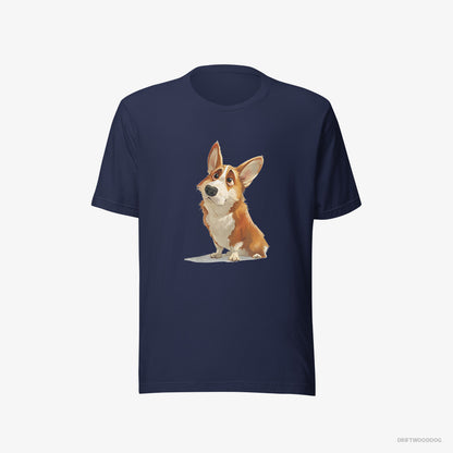 Corgi T-Shirt – Men Navy T-Shirt Eco-Friendly – With a Big Head (on White Background)