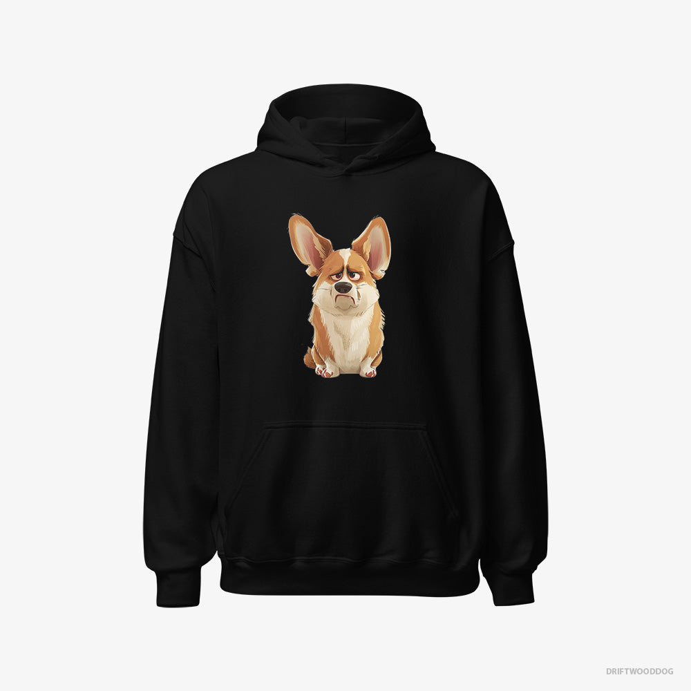 Corgi Hoodie – Men Black Hoodie Classic – Being Upset (on White Background)