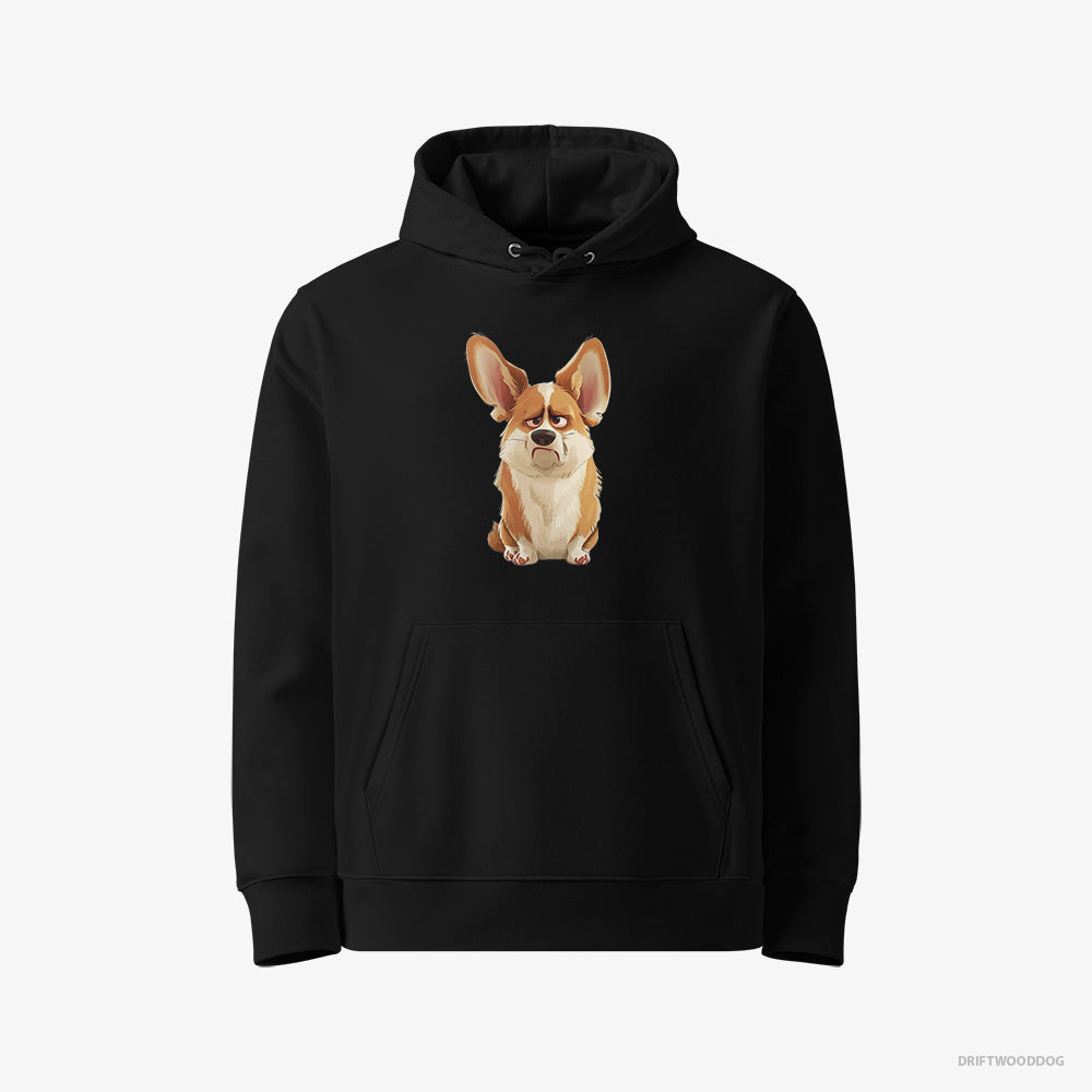 Corgi Hoodie – Men Black Hoodie Eco-Friendly – Being Upset (on White Background)