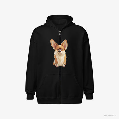 Corgi Hoodie – Men Black Hoodie Full-Zip – Being Upset (on White Background)