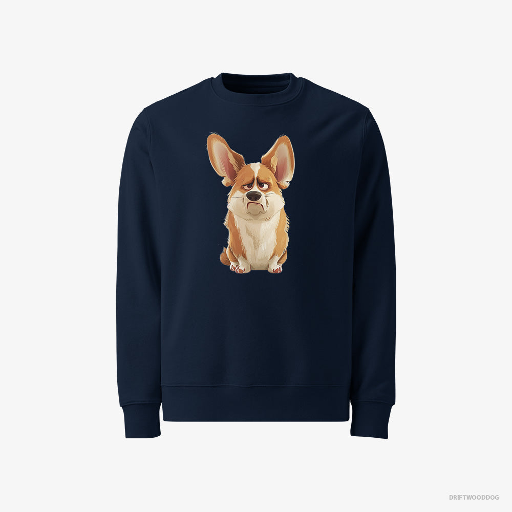 Corgi Sweatshirt – Men Navy Sweatshirt Classic – Being Upset (on White Background)