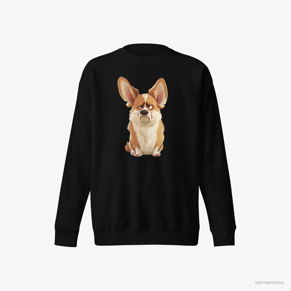 Corgi Sweatshirt – Men Black Sweatshirt Eco-Friendly – Being Upset (on White Background)