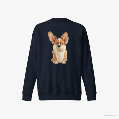 Corgi Sweatshirt – Men Navy Sweatshirt Eco-Friendly – Being Upset (on White Background)