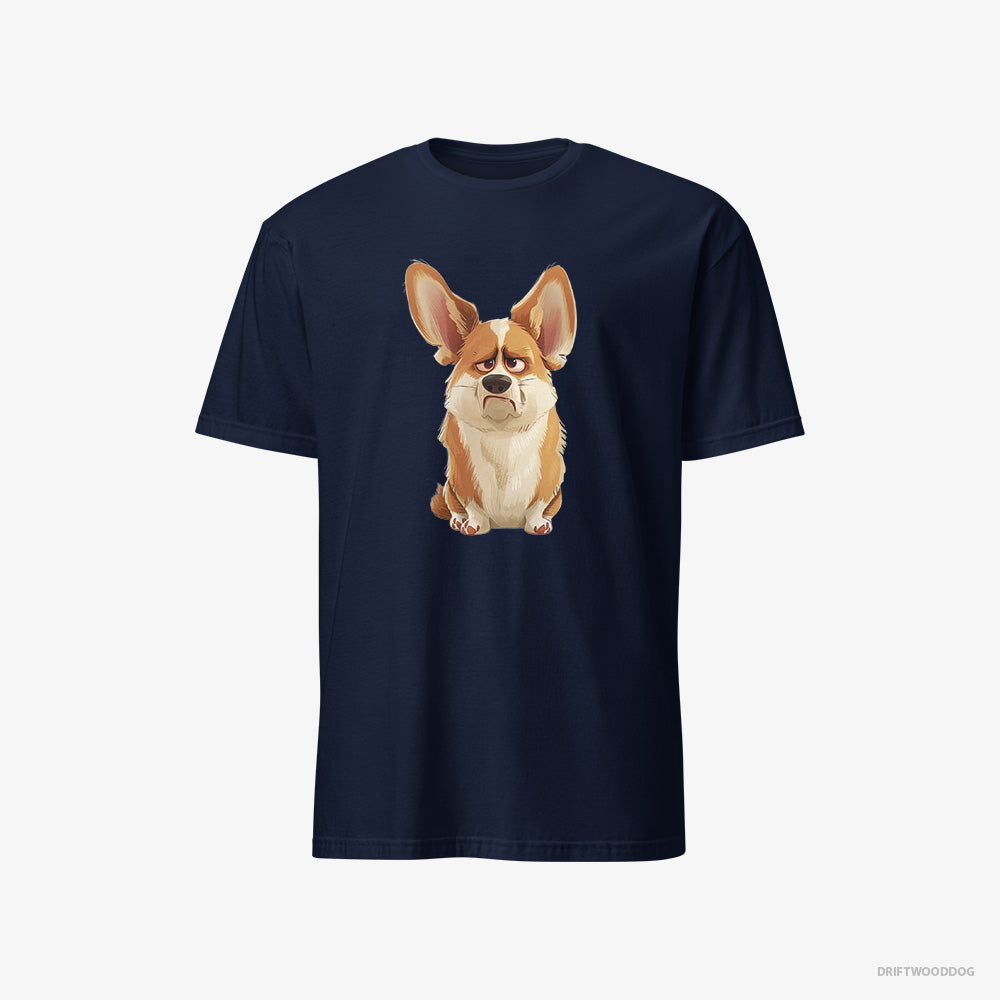 Corgi T-Shirt – Men Navy T-Shirt Classic – Being Upset (on White Background)