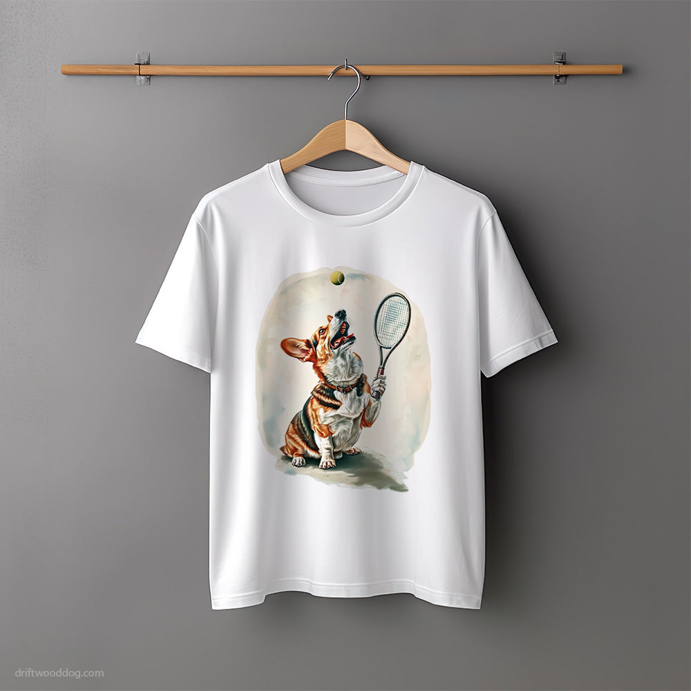 Corgi Playing Tennis T-Shirt – Unisex Tee for Dog Lovers