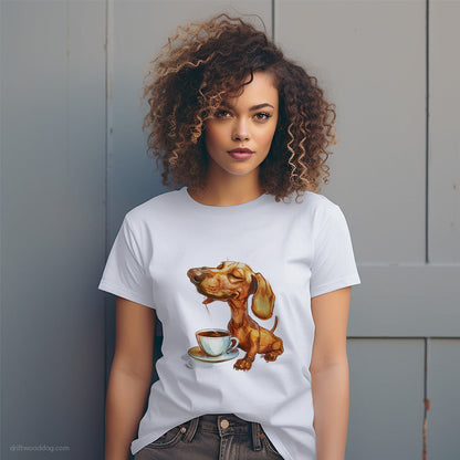 Dachshund Having Coffee T-Shirt – Dog T-Shirt for Women