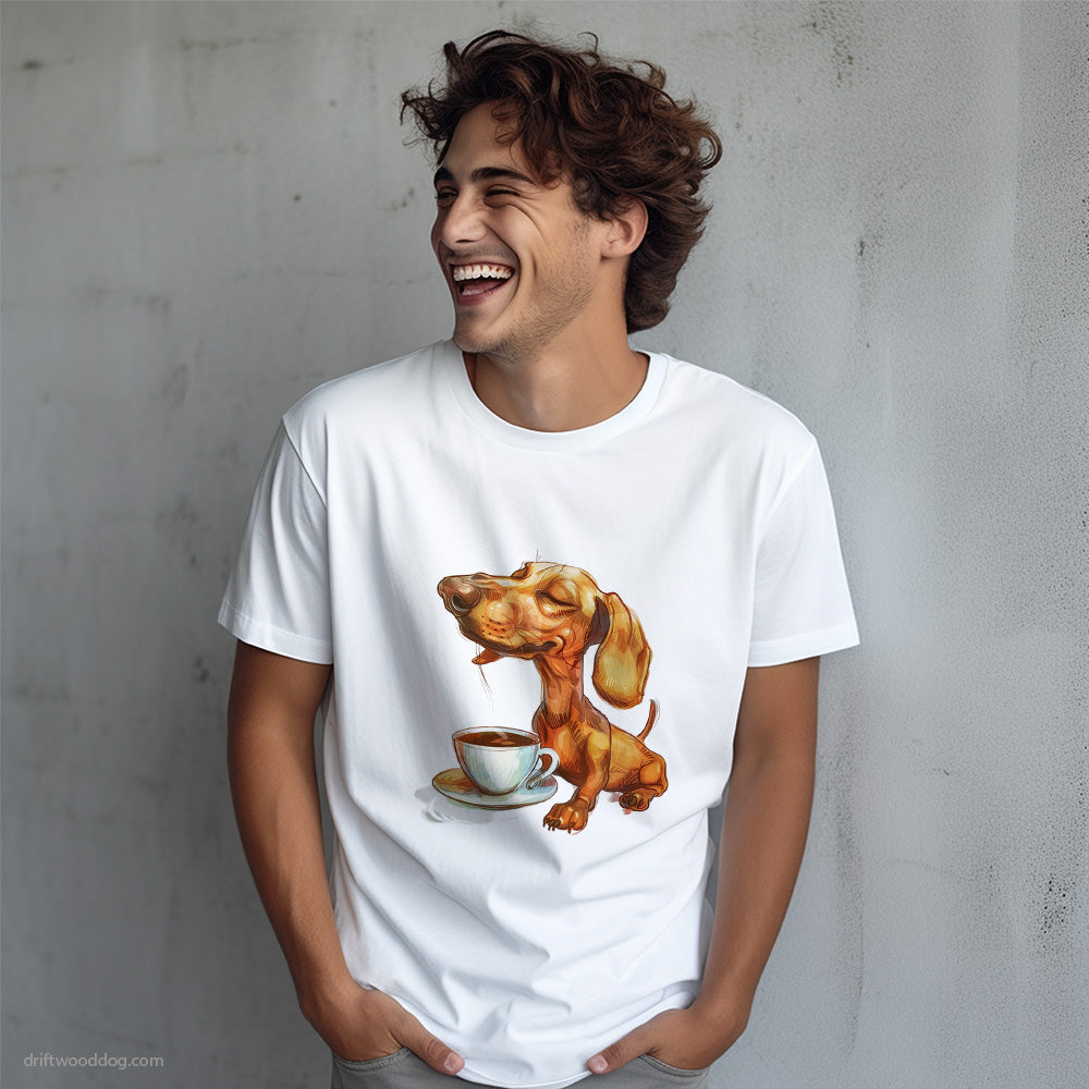 Dachshund Having Coffee T-Shirt – Dog T-Shirt for Men