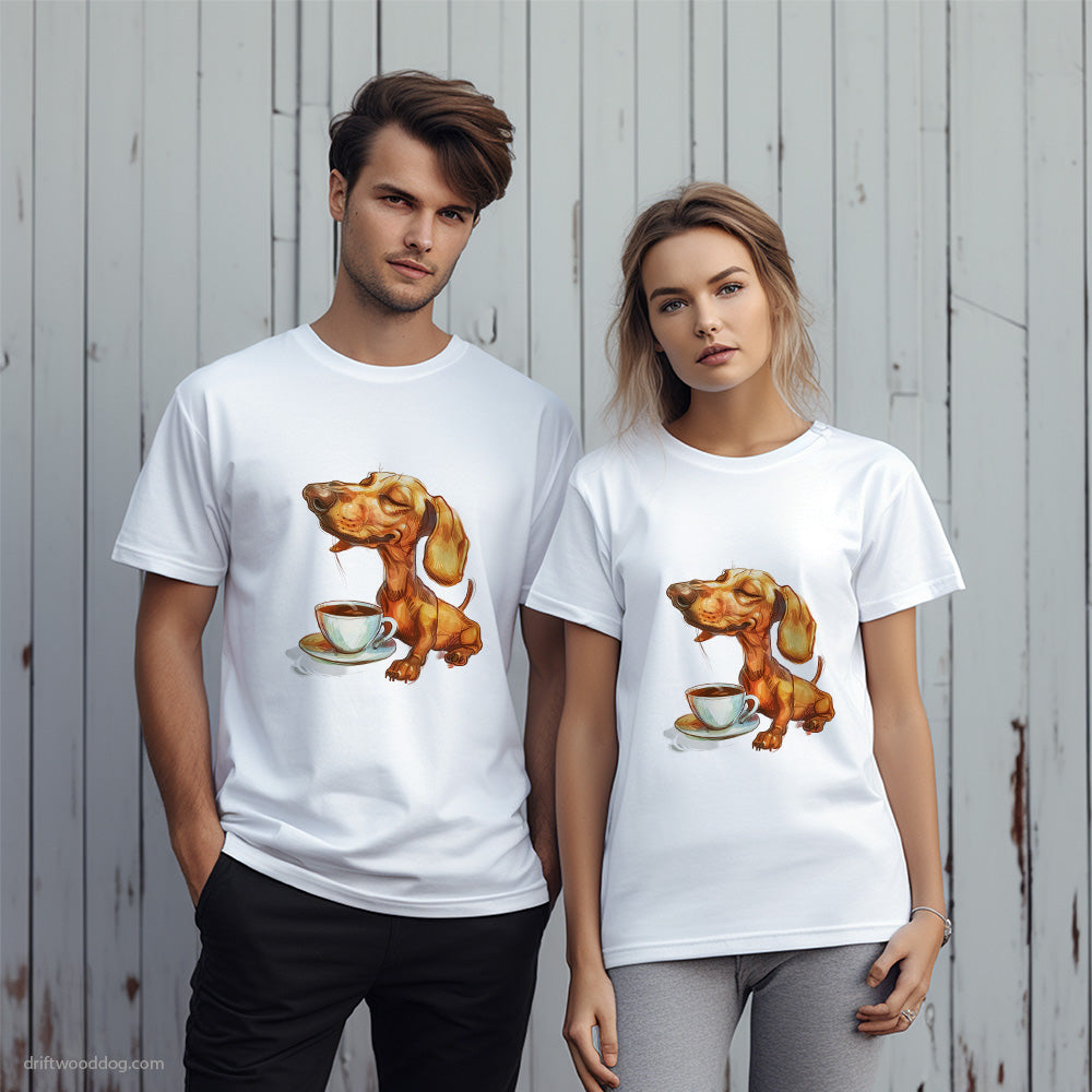 Dachshund Having Coffee T-Shirt – Unique Dog T-Shirts for Pet Lovers