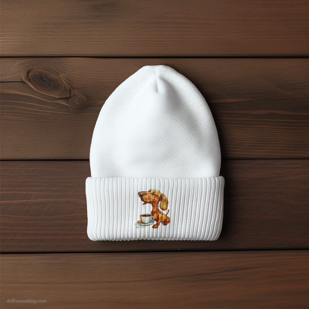 Dachshund Having Coffee Beanie – Unisex Beanie for Dog Lovers