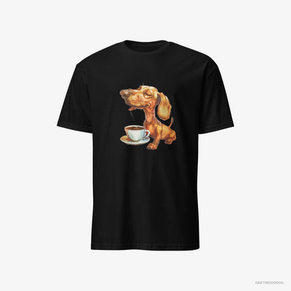 Dachshund Having Coffee Black T-Shirt