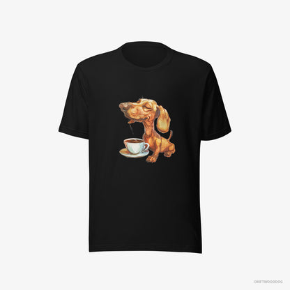 Dachshund Having Coffee Black T-Shirt