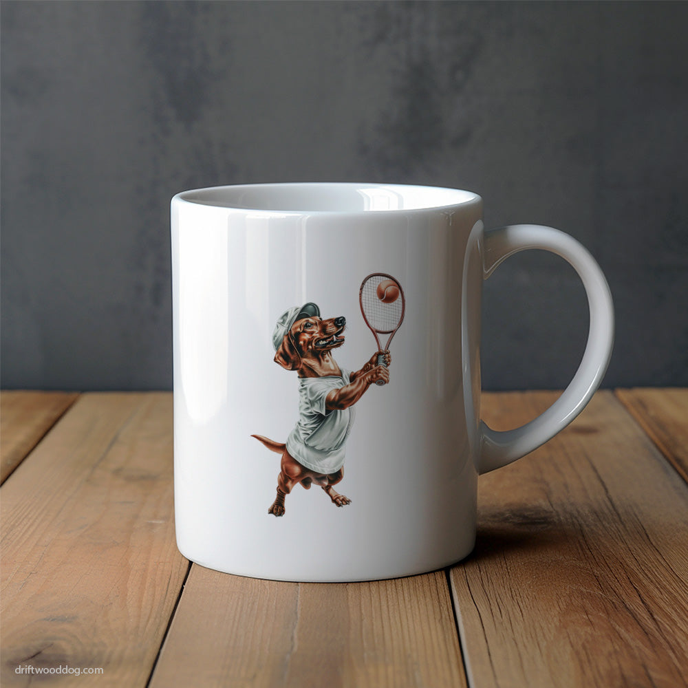 Dachshund Playing Tennis Mug – Unique Dog Cups | Dog-Themed Mugs