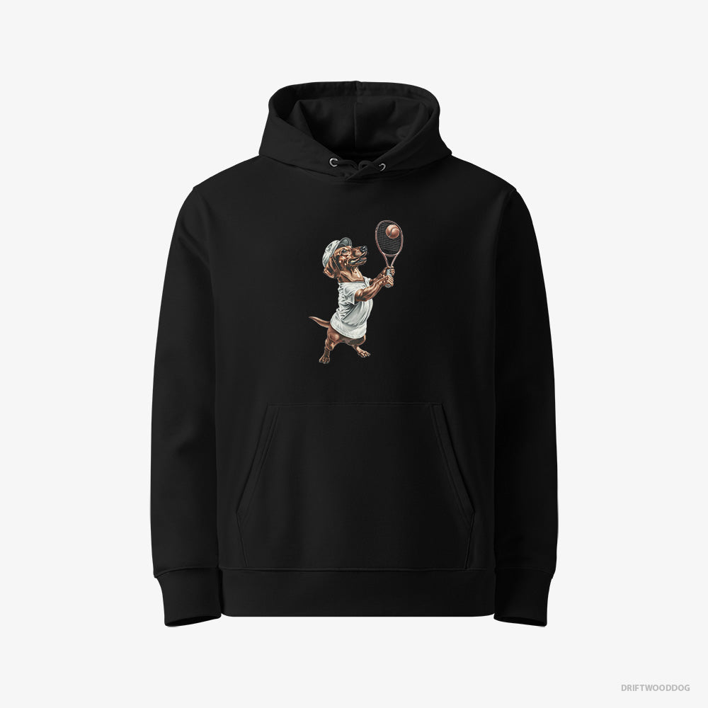 Dachshund Playing Tennis – Women's Hoodie Black Eco – Eco-Friendly