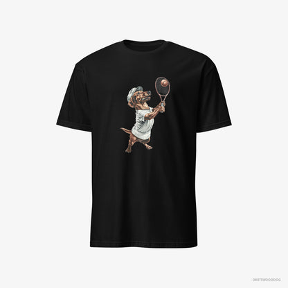 Dachshund Playing Tennis Black T-Shirt