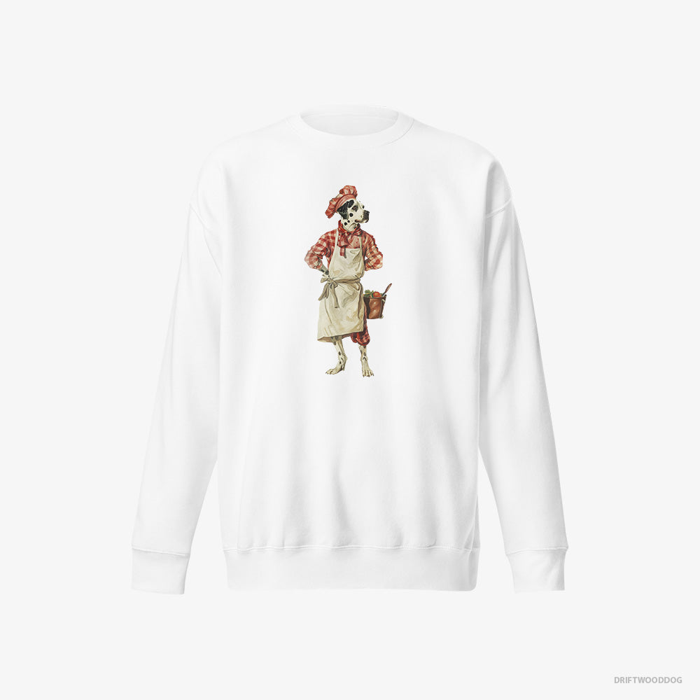 Dalmatian Sweatshirt – Men White Sweatshirt Eco-Friendly – Ready for Cooking (on White Background)