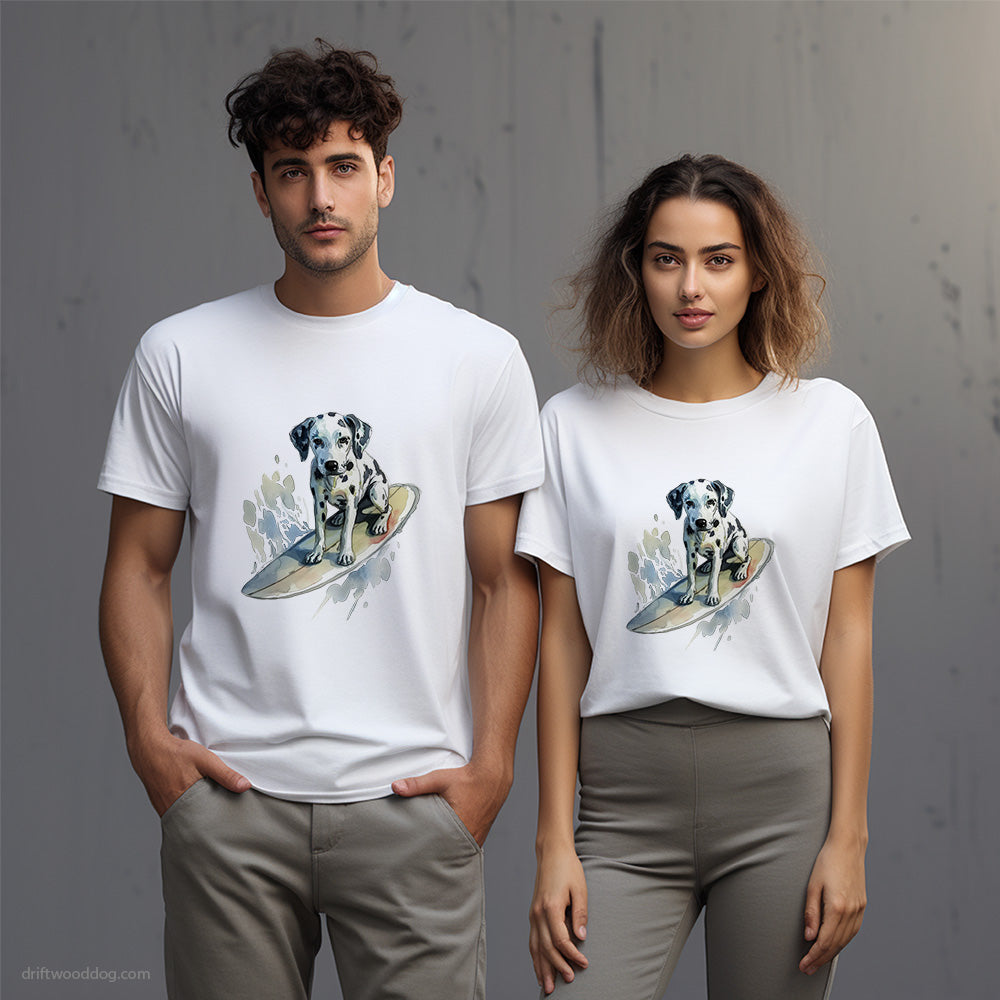 Dalmatian Surfing T-Shirt – Unisex T-Shirt for Dog Lovers 