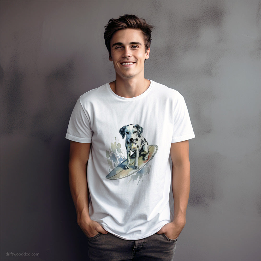 Dalmatian Surfing T-Shirt – Dog Graphic Tee for Men