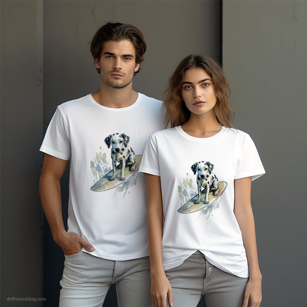 Dalmatian Surfing T-Shirt – Dog-Themed Gifts for Dog Lovers