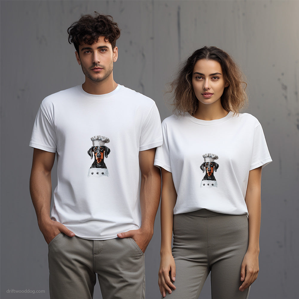 Dobermann Dressed as Chef T-Shirt – Unisex T-Shirt for Dog Lovers 